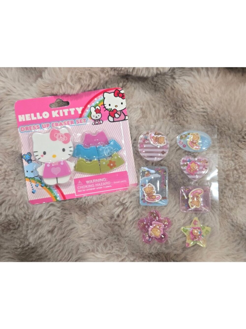 Hello Kitty Dress-Up Eraser Set & Bubble Stickers Sanrio Collectible Original Pa